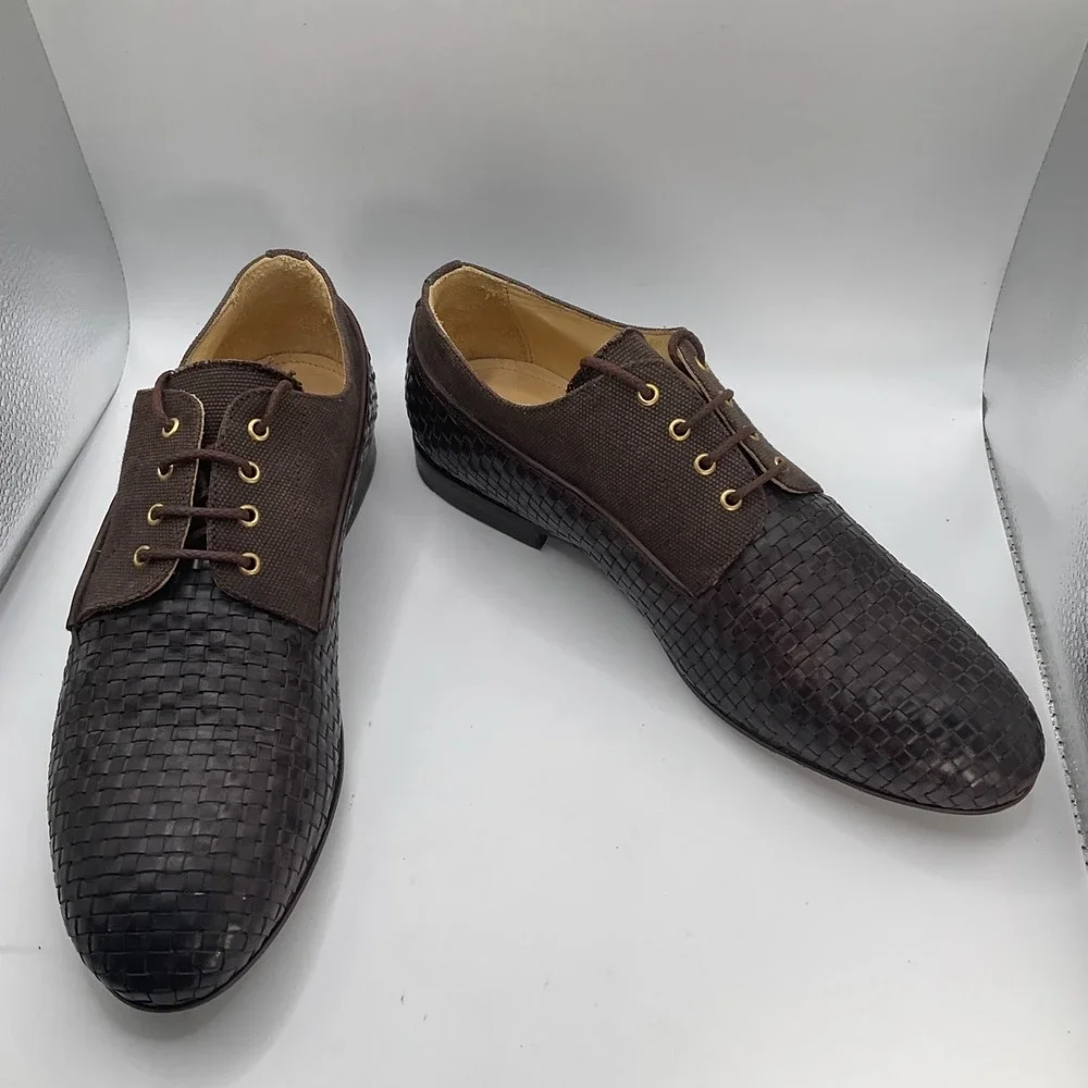 Armando Cabral Men's Dress Shoes‎  Woven Brown Leather Canvas Designer Rare 41 8